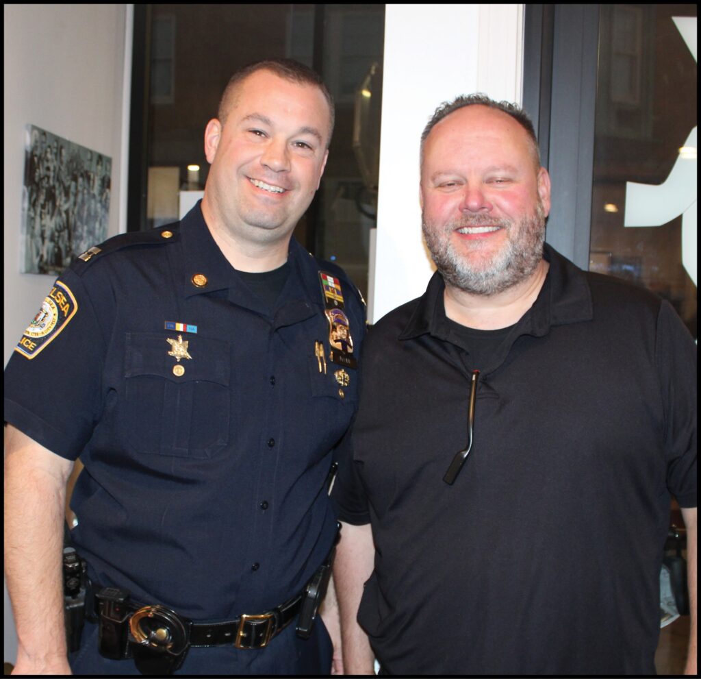 Chelsea Police Capts. Thomas McClain and Jason Farden, pictured at the community meeting for the Chelsea Black Heritage Walking Trail project.